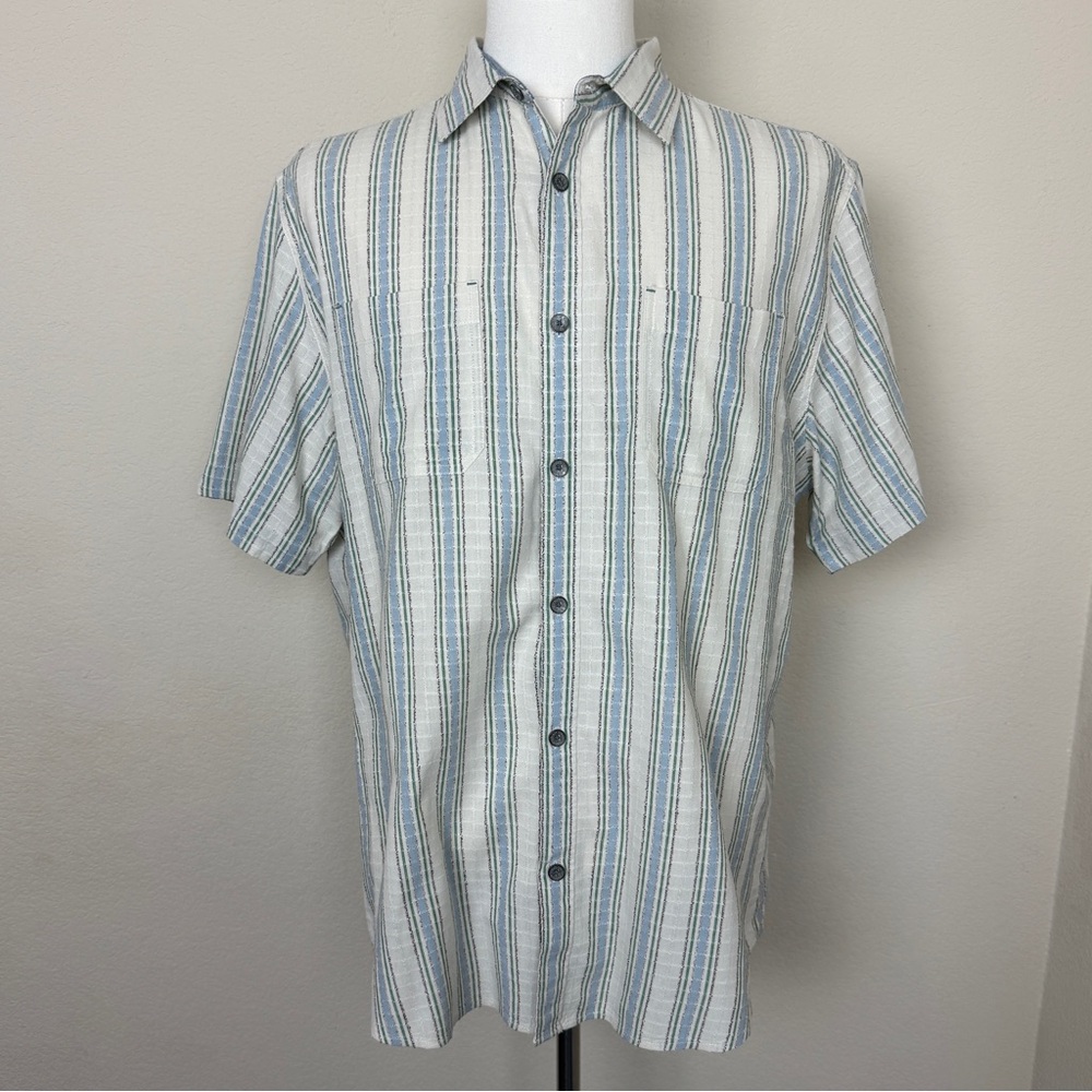 Carbon 2 Cobalt Mens Ripstop Striped Short Sleeve Button Down | 100% Cotton | L